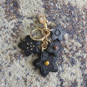 Coach Star Floral Leather Bag Charm Keychain - Gold Hardware